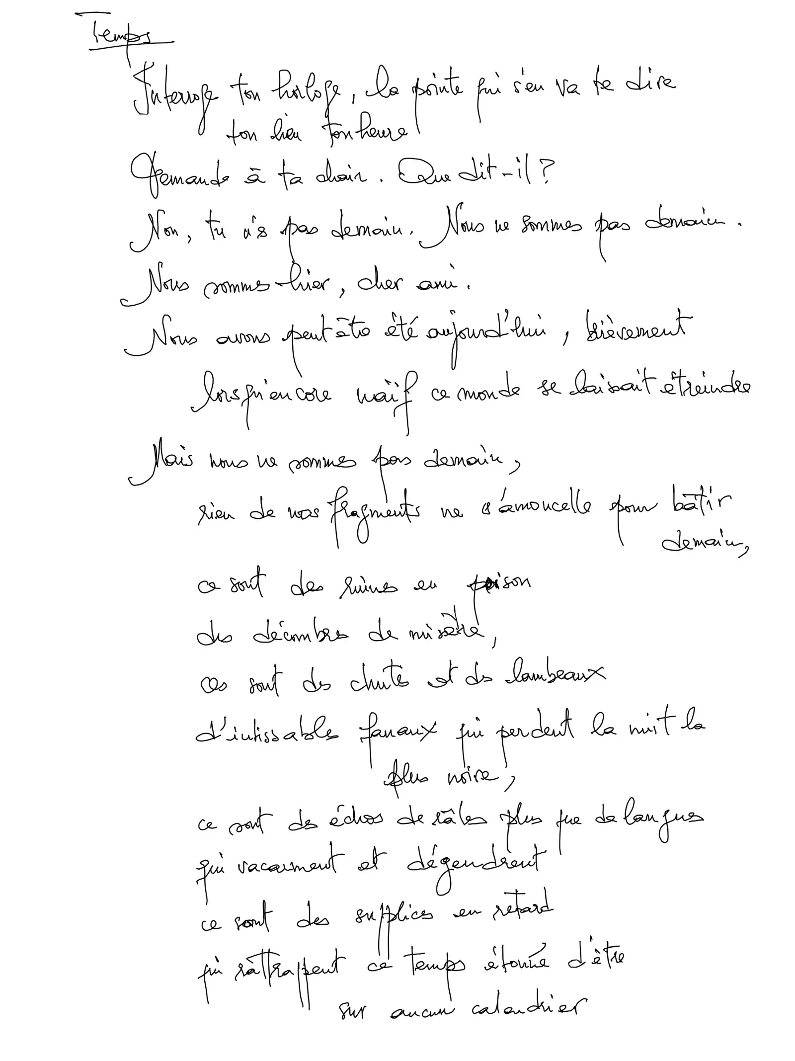 Temps, handwritten page 1